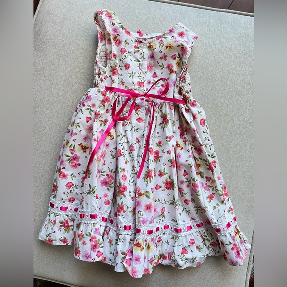 Blueberi Boulevard white floral dress 24 months pink ribbon EUC - Picture 5 of 6